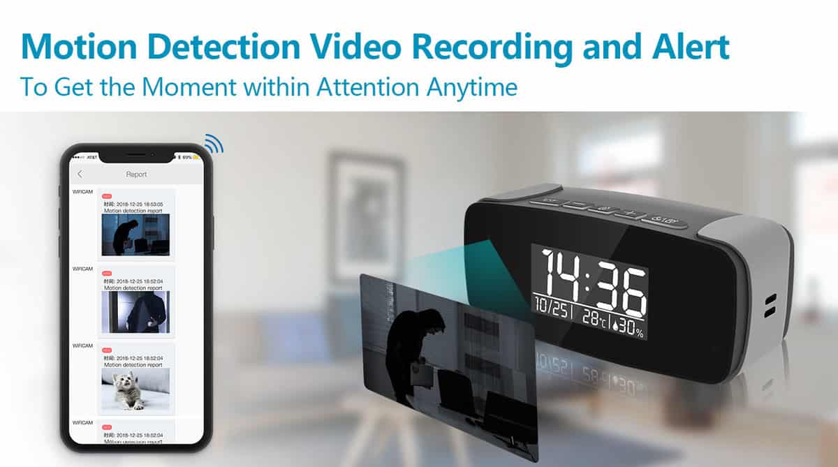 שעון מעורר עם מצלמה נסתרת לראיית לילה
